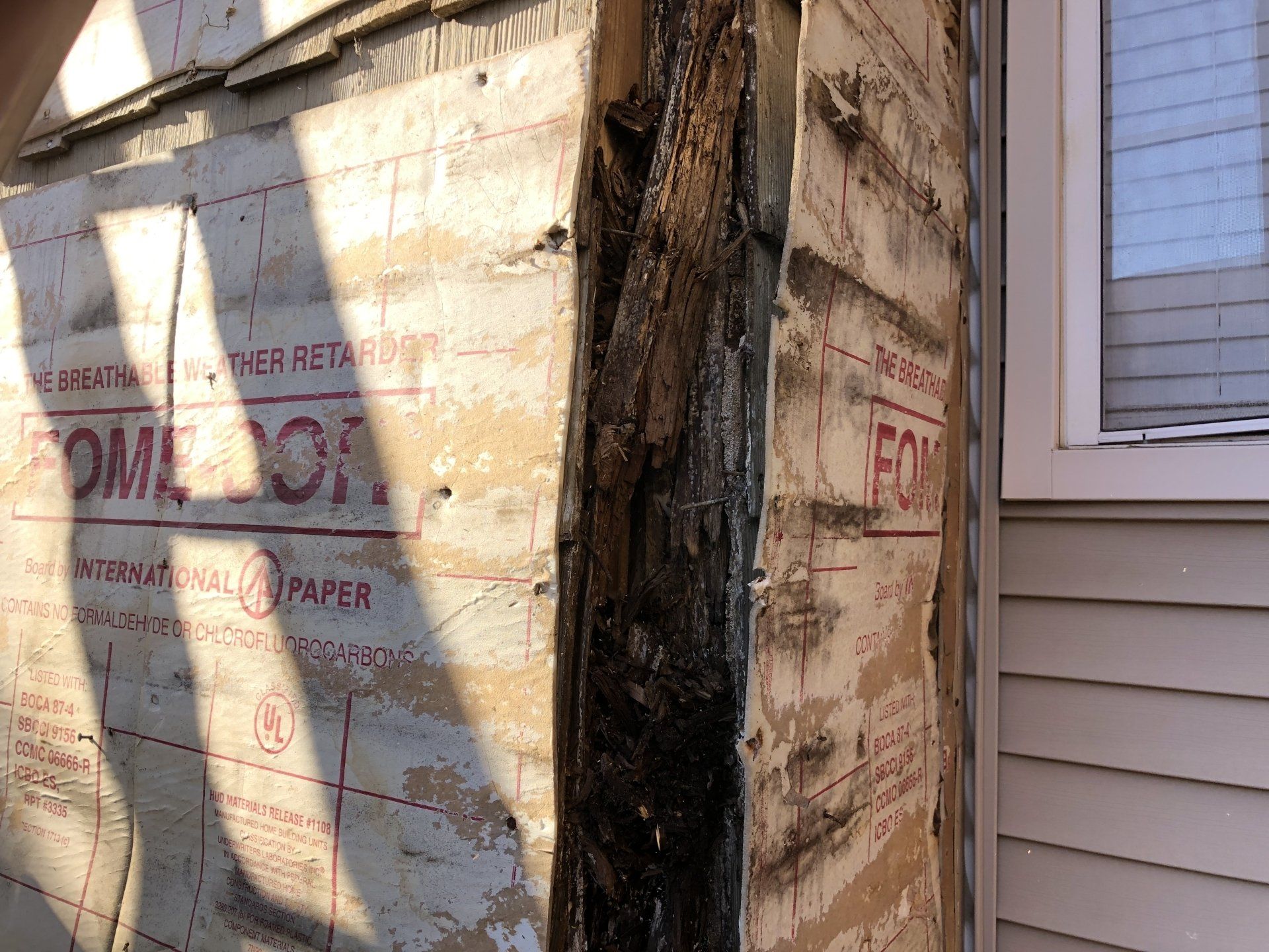 Interior of a home siding damaged by rot and will need a full replacement